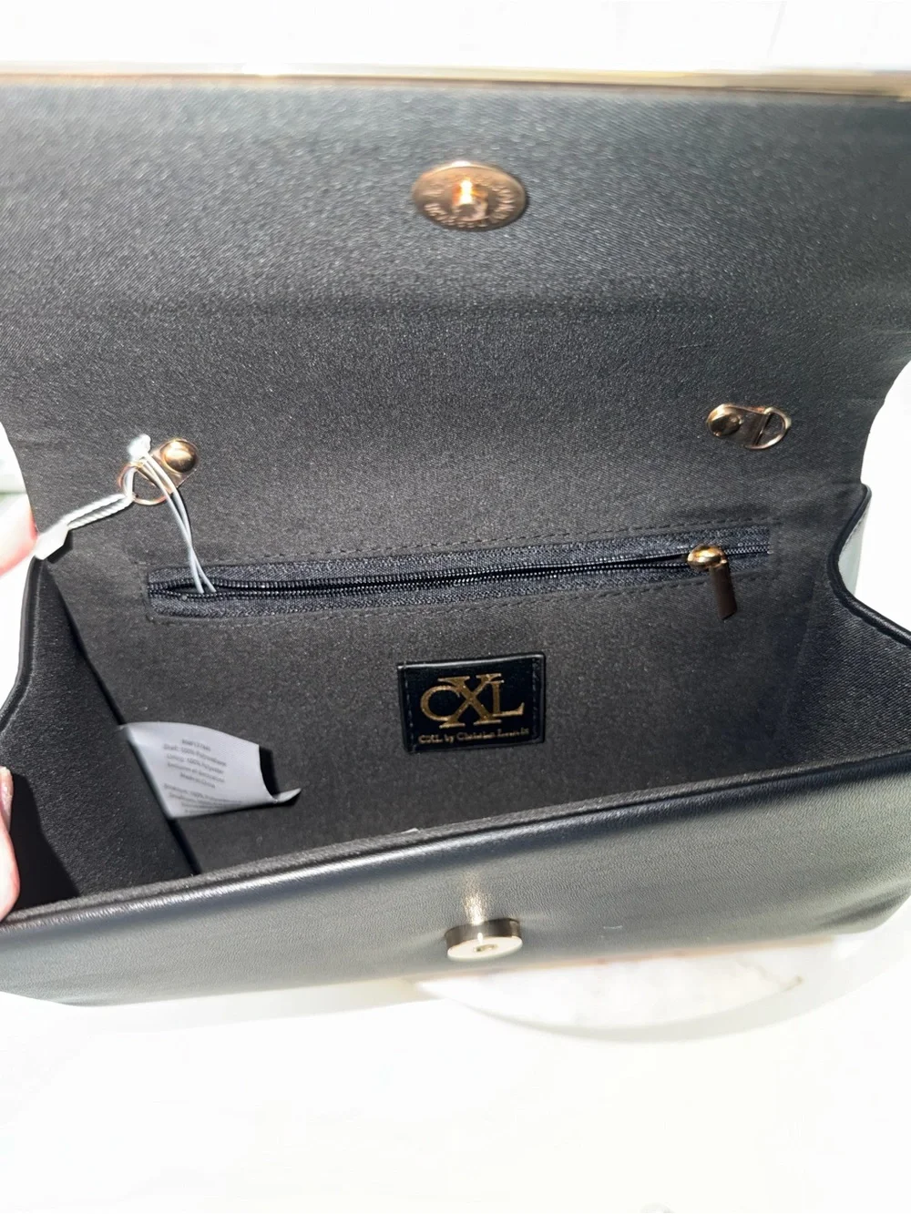 Christian Lacroix Black Envelope Clutch with Gold Trim